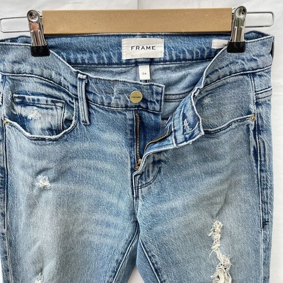 Frame Le Garcon with Rips in Beldon Jeans Distressed Light Wash Women 24 - Picture 12 of 13